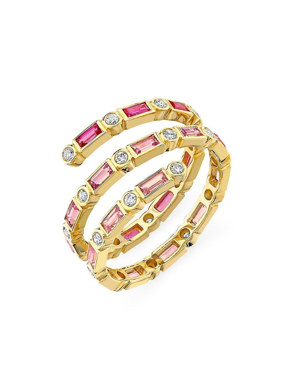 Womens Under The Sea 14K Yellow Gold, Pink Sapphire & 0.31 TCW Diamond Coil Ring Product Image