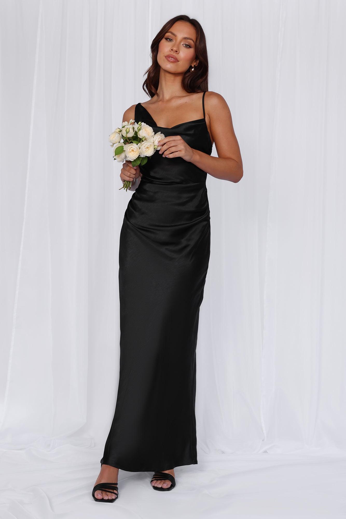 HELLO MOLLY The Madeline Cowl Satin Maxi Dress Black Product Image