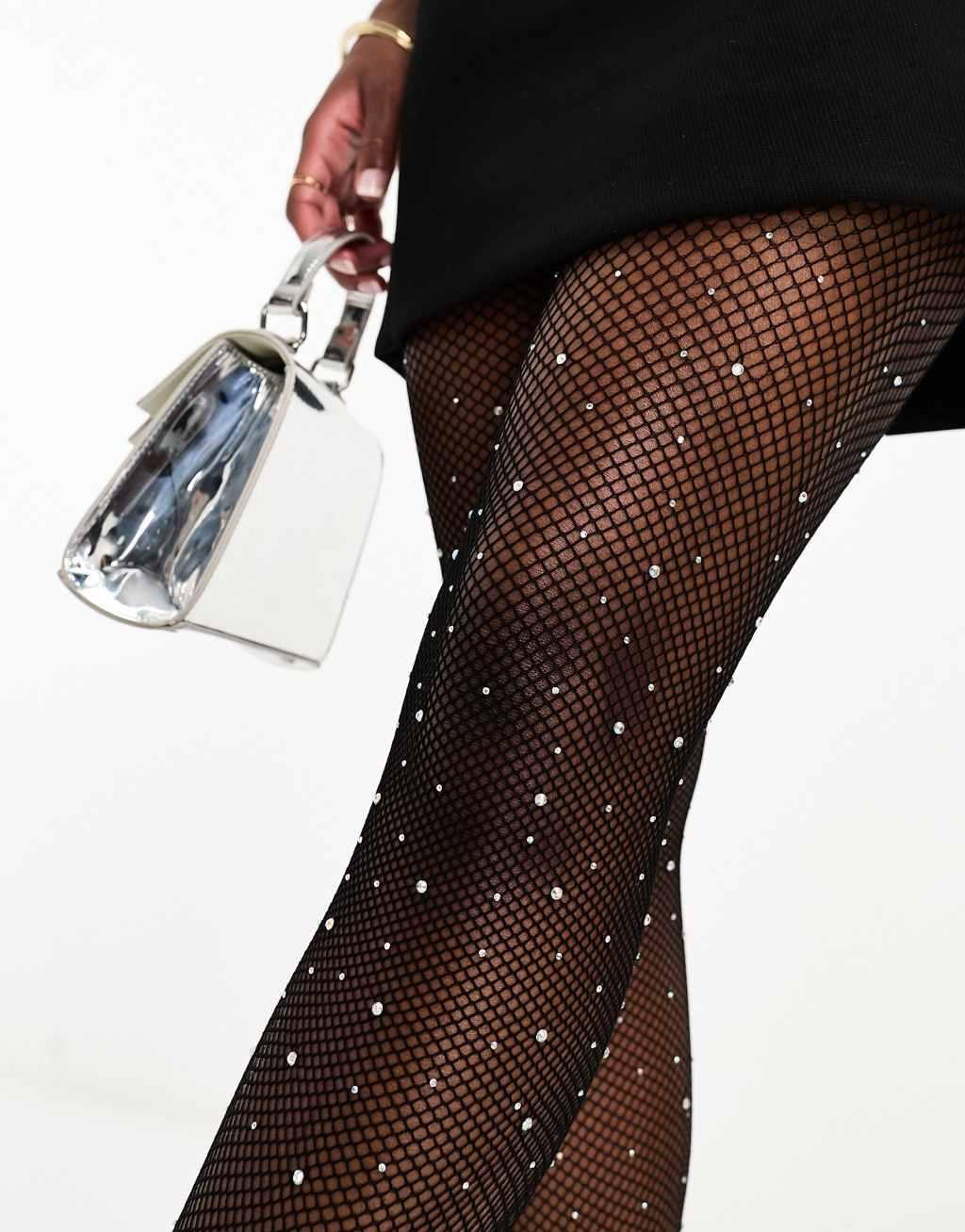 Glamorous 40 denier embellished tights in black Product Image