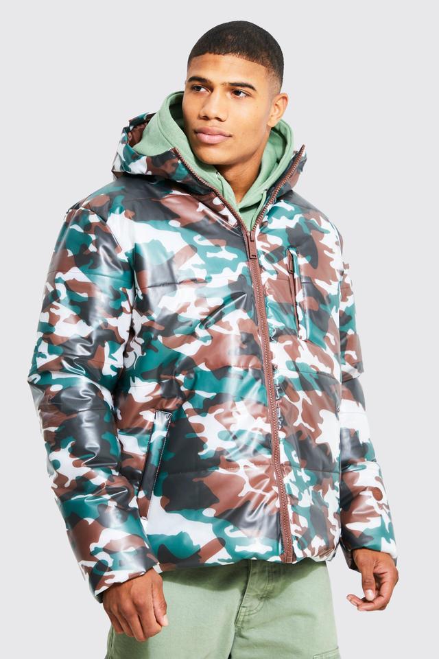 Camo Transparent Puffer | boohooMAN USA Product Image