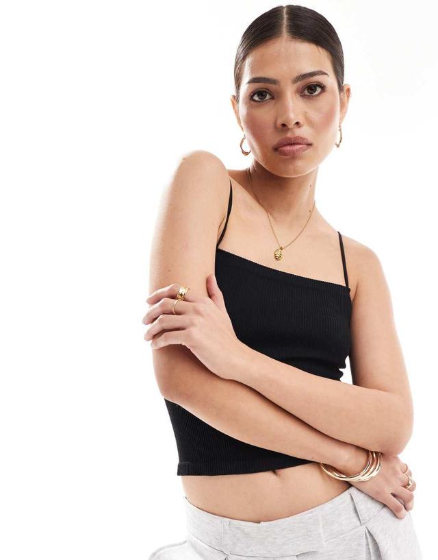 ASOS DESIGN seamless sculpting 90s long line bandeau top in black Product Image