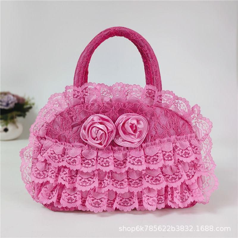 Flower Accent Lace Bowler Bag Product Image