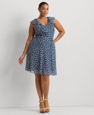 Plus Size Ruffled Floral Fit & Flare Dress Product Image