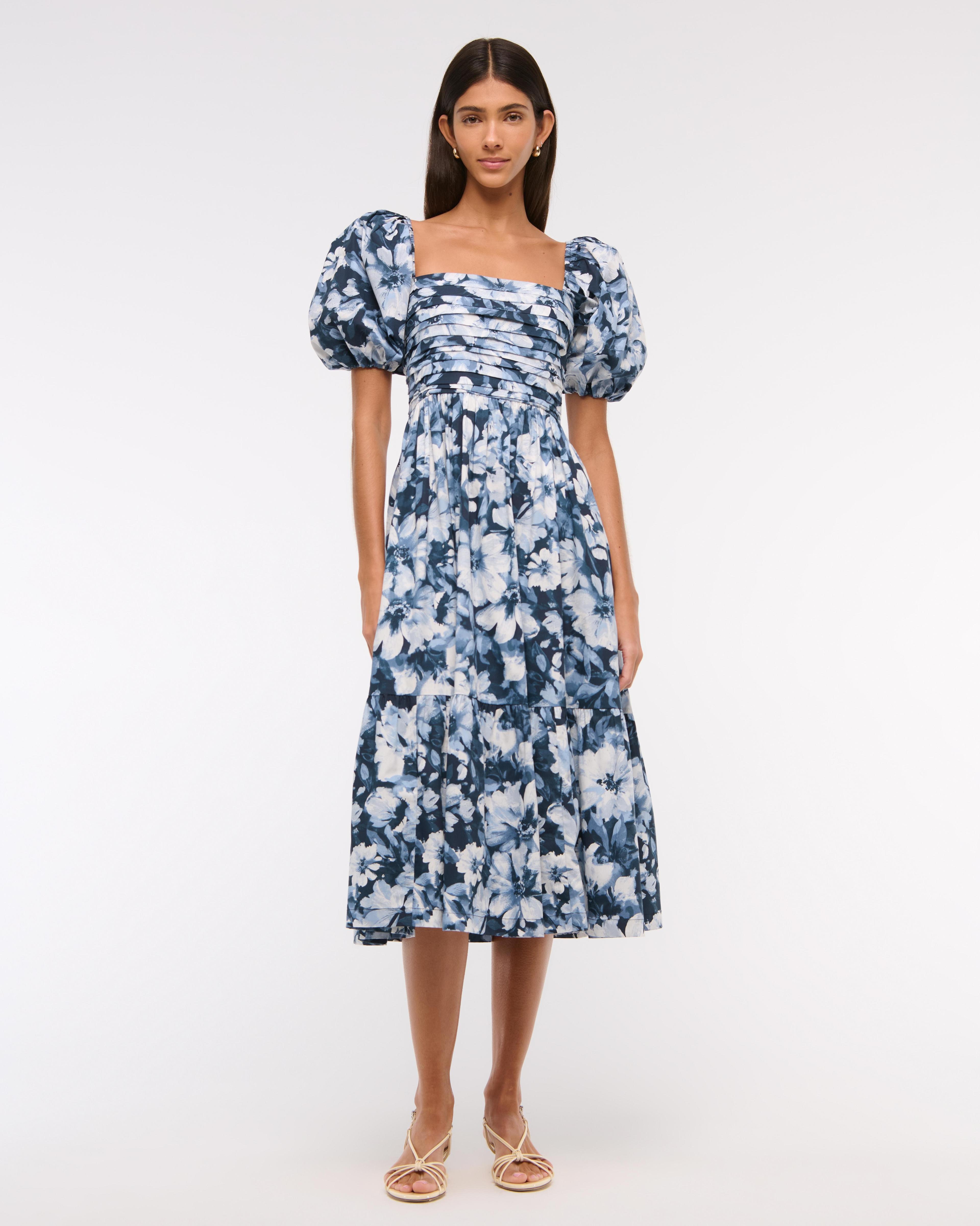 The A&F Emerson Poplin Puff Sleeve Midi Dress Product Image