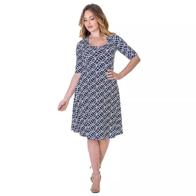 Womens 24Seven Comfort Geometric Print Knee Length Elbow Sleeve Dress Blue Team Product Image