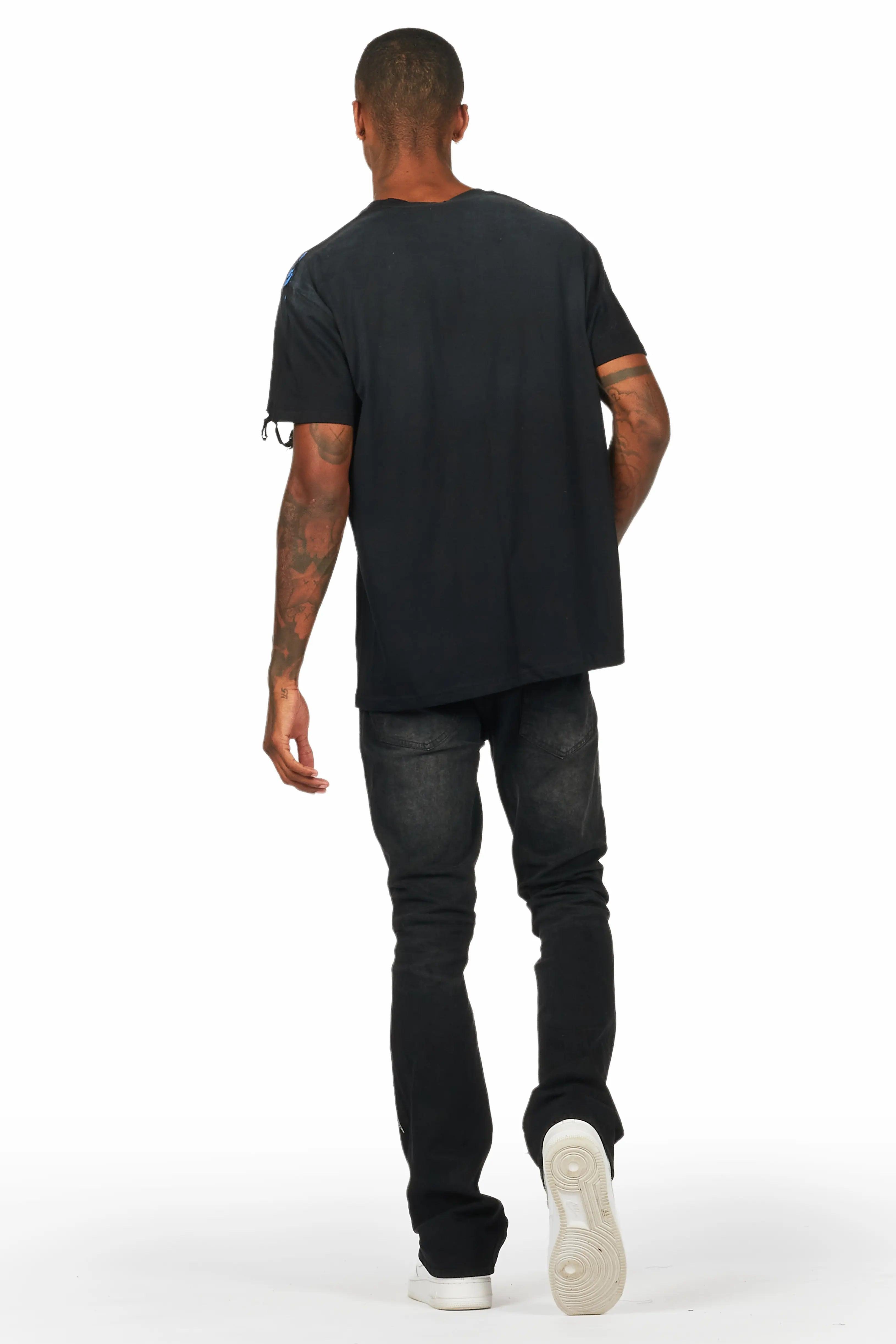 Ebbos Black Flame Patched Skinny Flare Jean Male Product Image