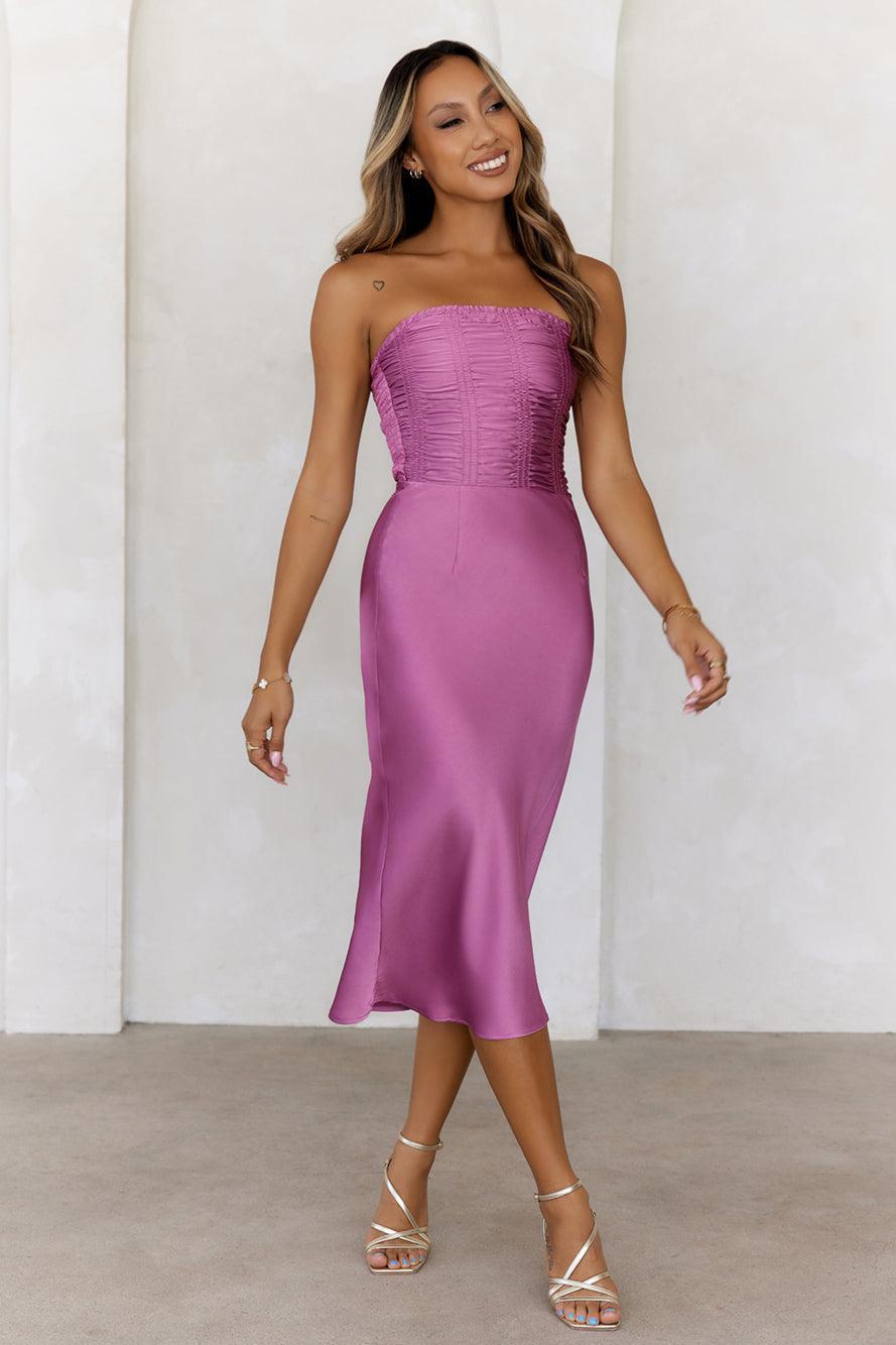 Infinite Love Strapless Satin Midi Dress Grape Product Image