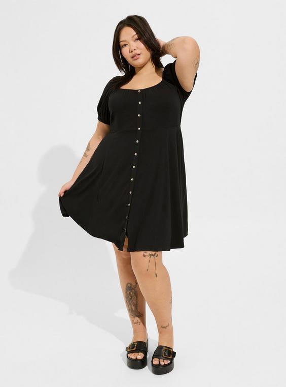 Mini Rayon Slub Button Front Skater Dress Product Image