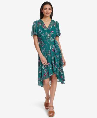 Calvin Klein Womens Flutter-Sleeve Ruffled High-Low Dress Product Image