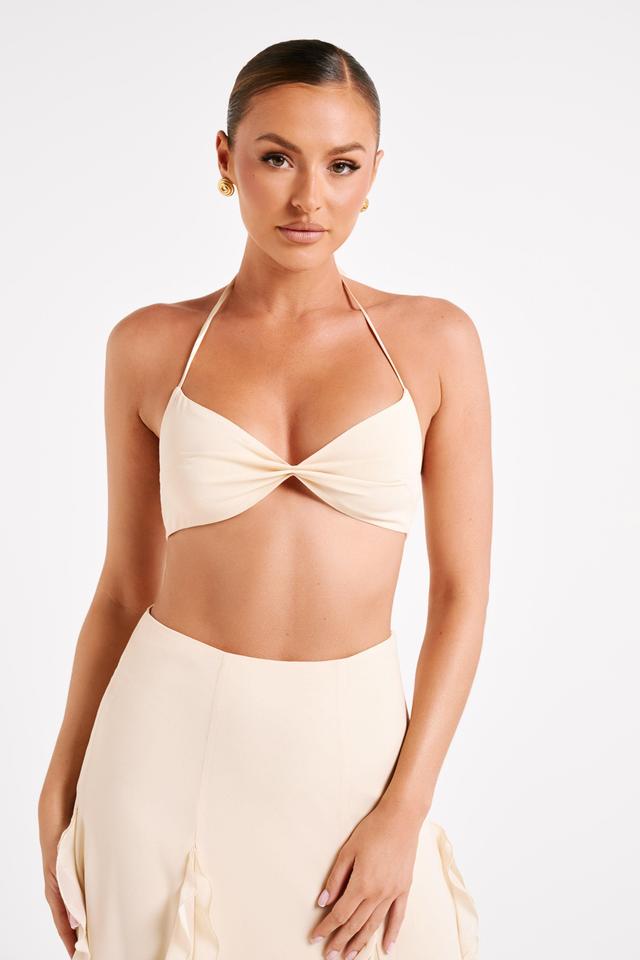 Ines Twisted Linen Crop Top - Sand Product Image