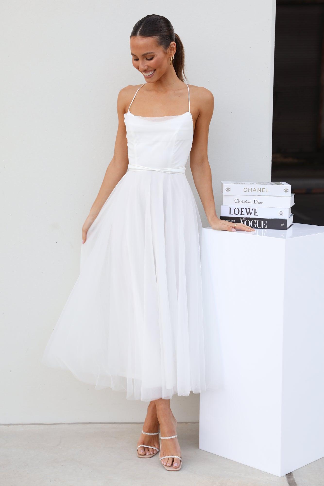 Signal My Way Tulle Midi Dress White Product Image