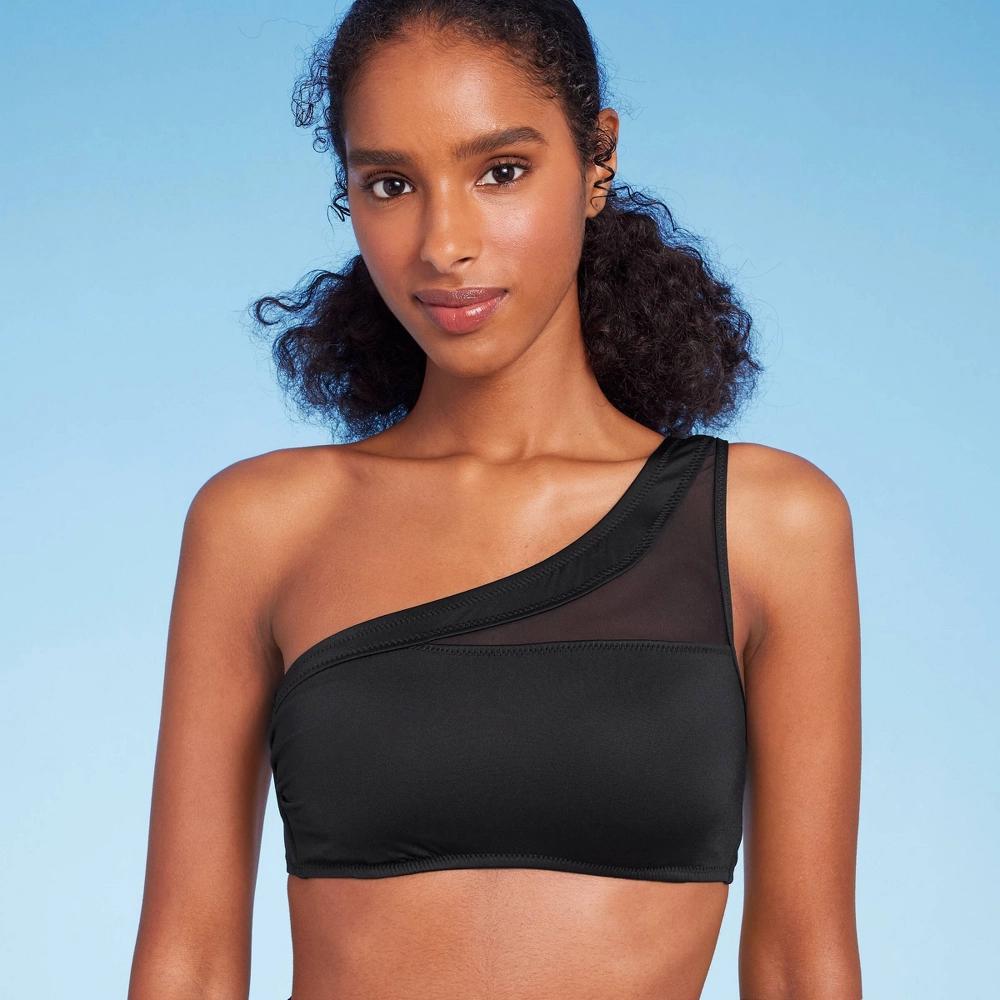 Women's One Shoulder Mesh Bikini Top - Shade & Shore™ Black Product Image