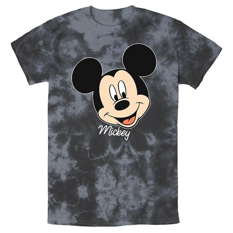 Mens Disney Mickey Mouse Smile Face Portrait Wash Tee Black Grey Product Image