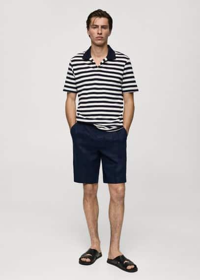 MANGO MAN - Regular fit striped piquÃ© cotton polo shirt dark navyMen Product Image