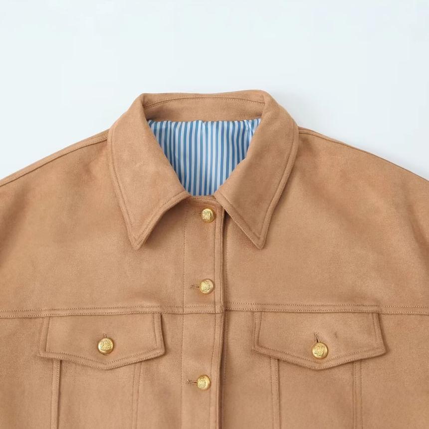 Faux Suede Button-Up Jacket Product Image