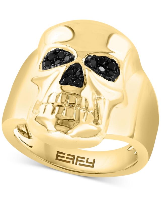 Effy Mens Black Spinel Skull Ring (1/3 ct. t.w.) in 14k Gold-Plated Sterling Silver Product Image