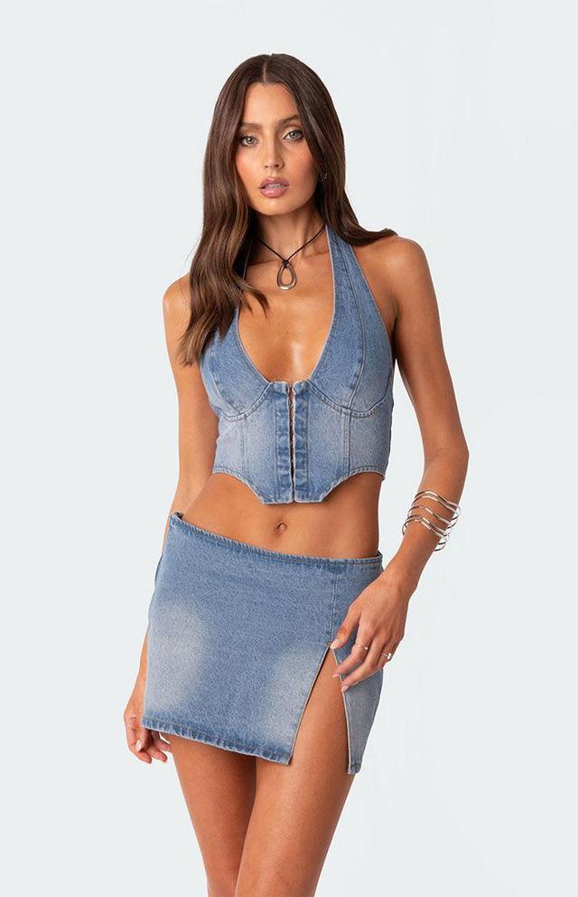 Edikted Womens Katrina Slitted Denim Mini Skirt Product Image