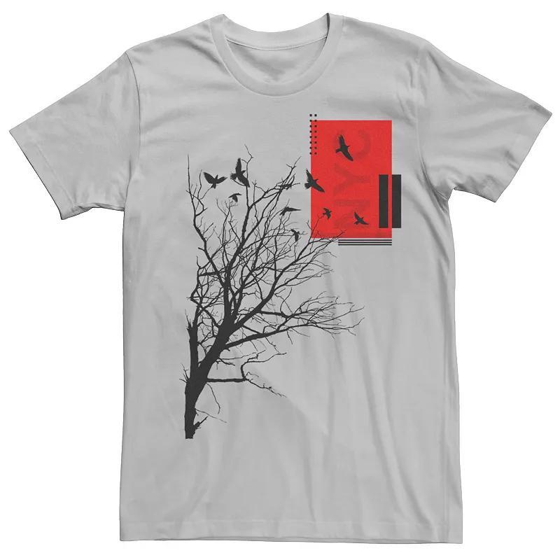 Mens Flying Birds Branches Silhouettes Graphic Tee Product Image