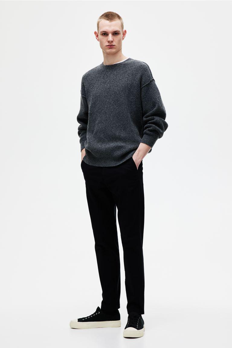 H & M - Slim Fit Cotton Chinos - Black Product Image