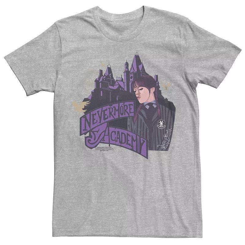 Big & Tall Wednesday Nevermore Academy Tee, Mens Athletic Grey Product Image