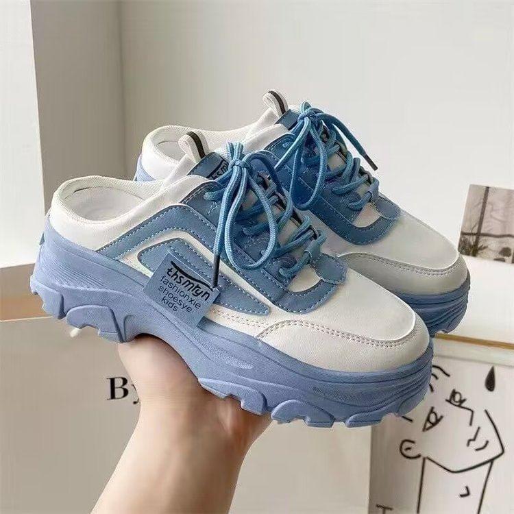 Lettering Label Platform Sneaker Mules Product Image