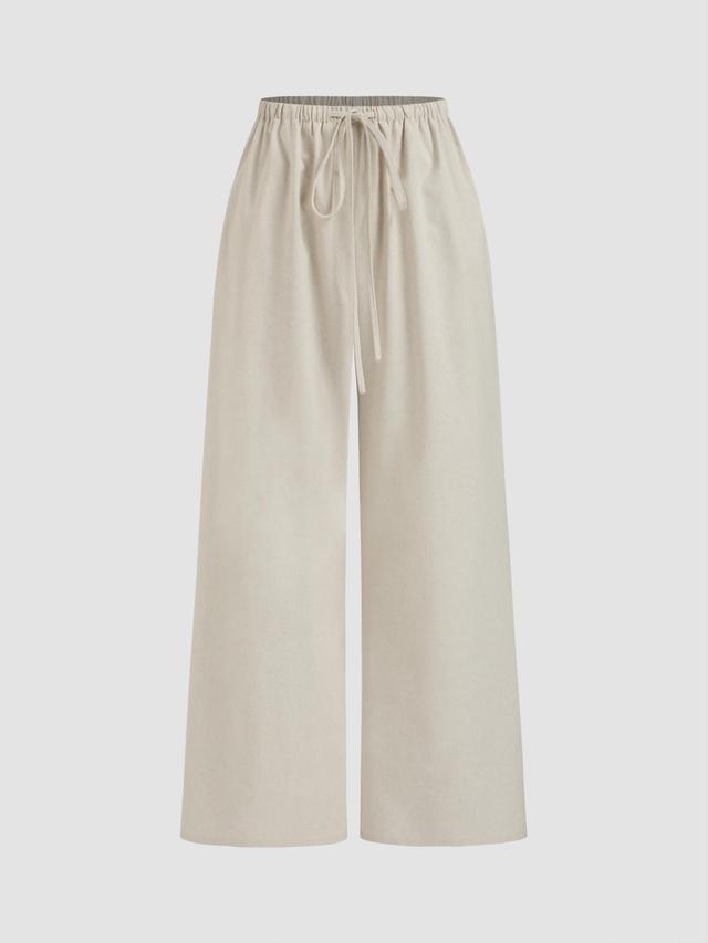 Linen-blend Low Rise Solid Knotted Wide Leg Trousers Product Image