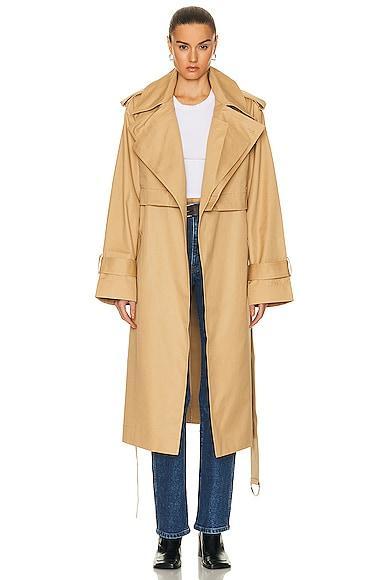 GRLFRND The Convertible Trench Coat in Tan. - size S/M (also in L/XL, XXS/XS) Product Image