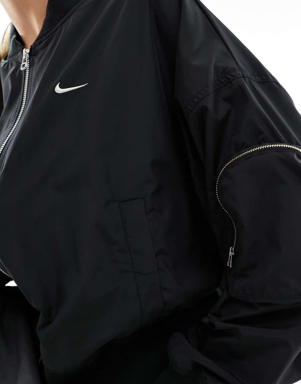 Nike essenitals oversized bomber jacket in black  Product Image