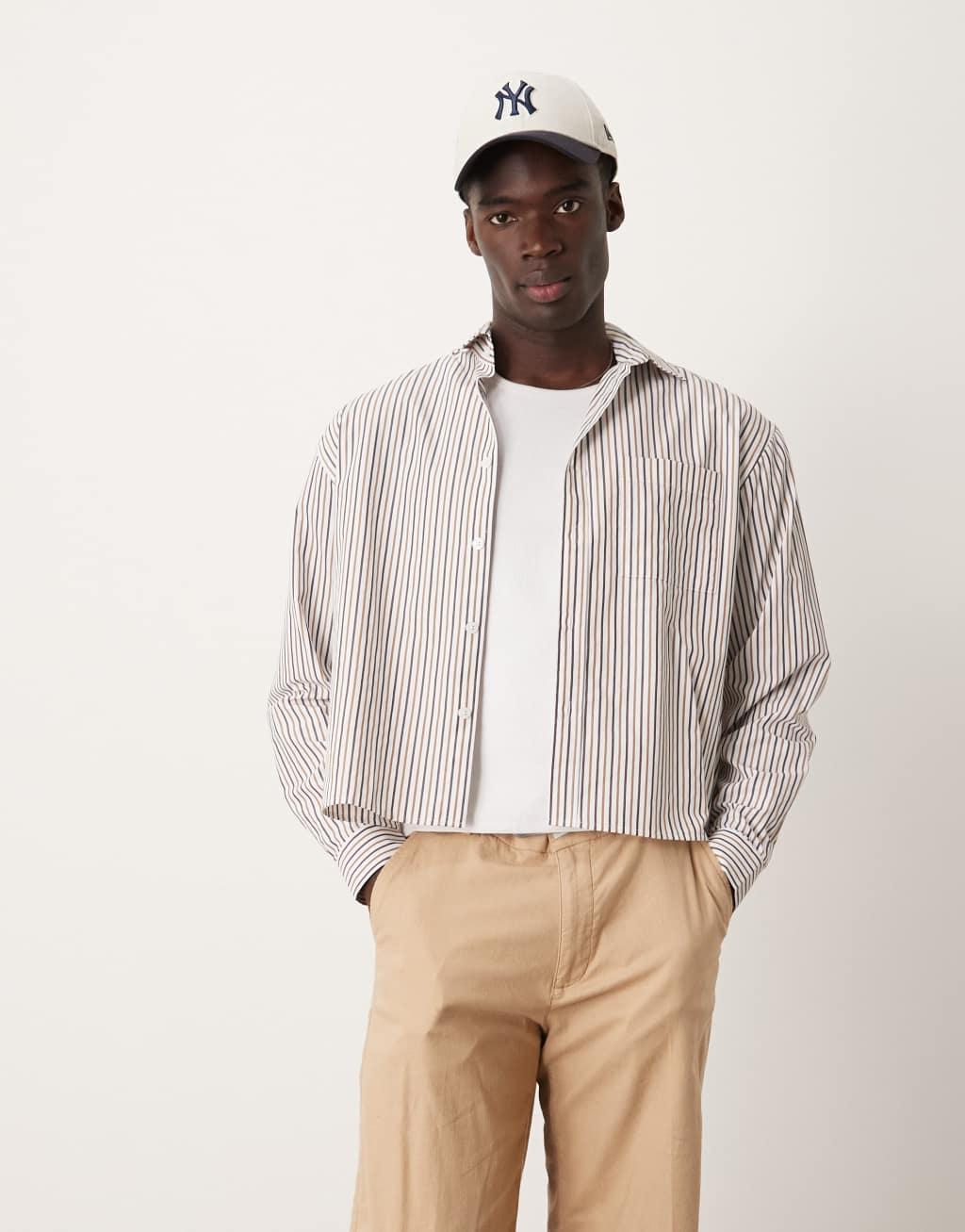 ASOS DESIGN oversized boxy shirt in brown stripe Product Image