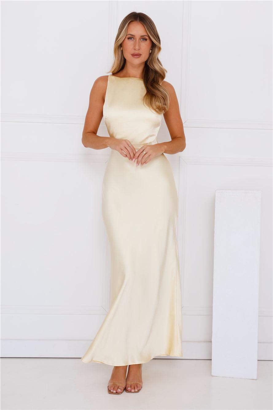 Unveiled Sophistication Satin Maxi Dress Yellow Product Image