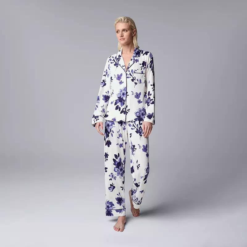 Womens Simply Vera Vera Wang Long Sleeve Pajama Top & Pajama Bottoms Sleep Set Product Image