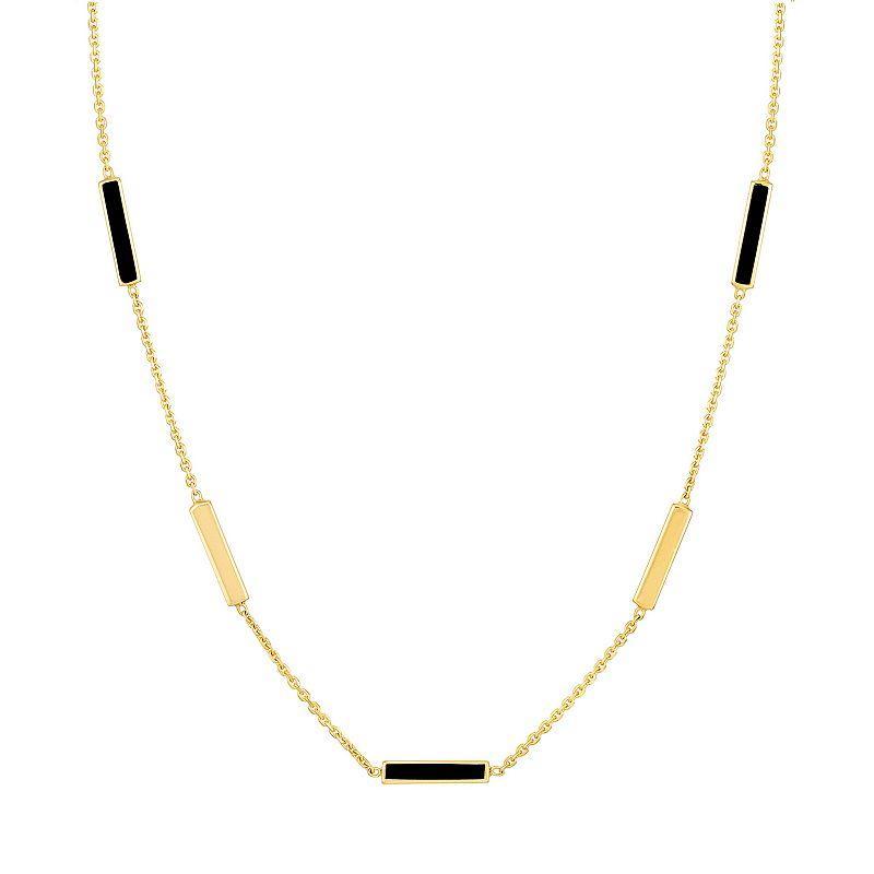 Color Romance 14k Gold Colored Enamel Adjustable Bar Necklace, Womens Black Product Image