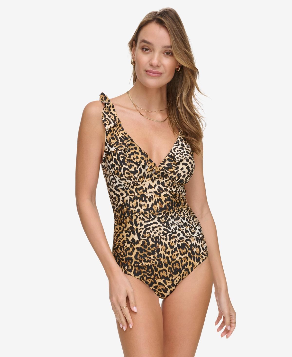 Dkny Womens Ruffle Neck One-Piece Swimsuit Product Image