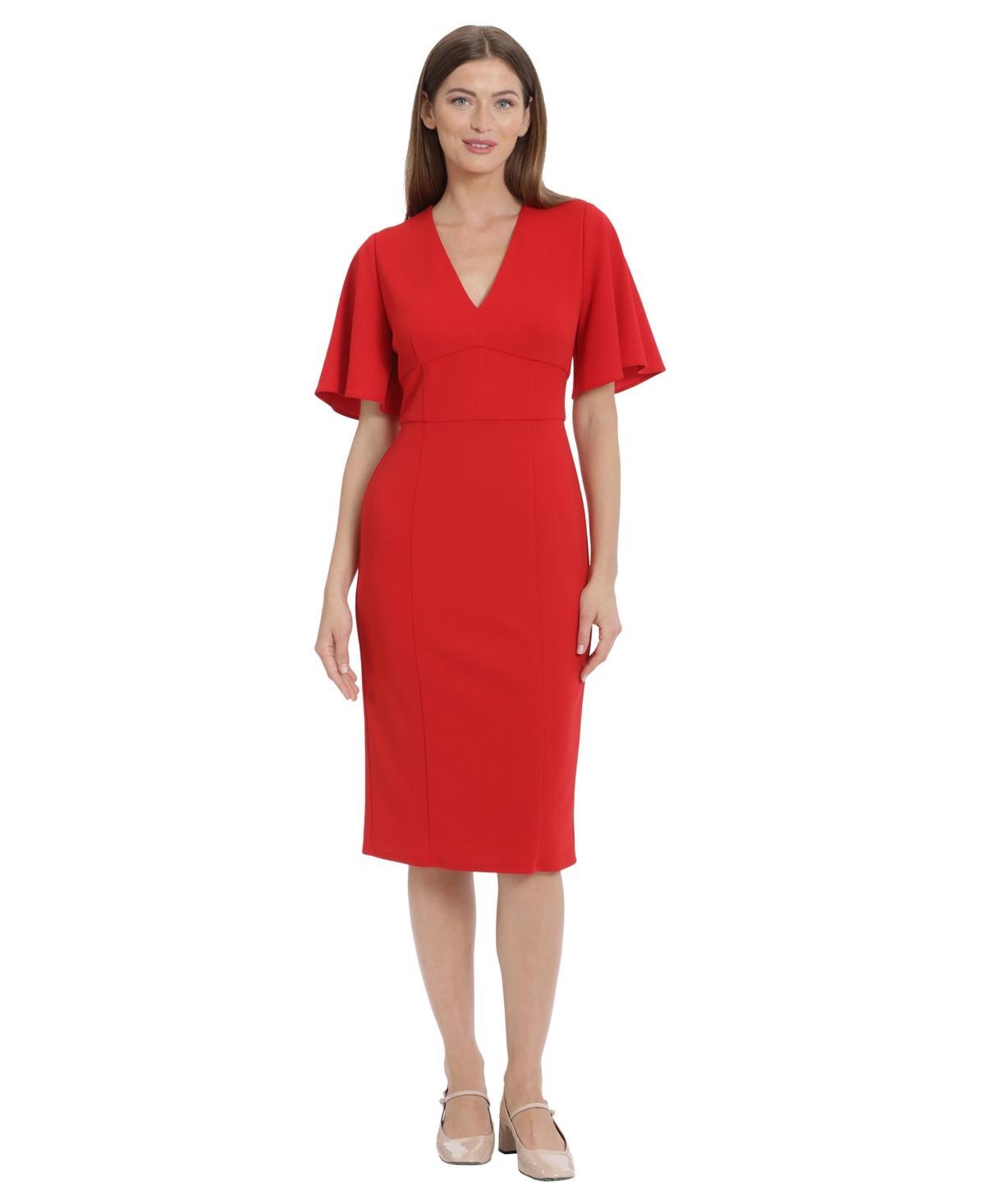 Women's Crepe Flutter-Sleeve Midi Dress Product Image