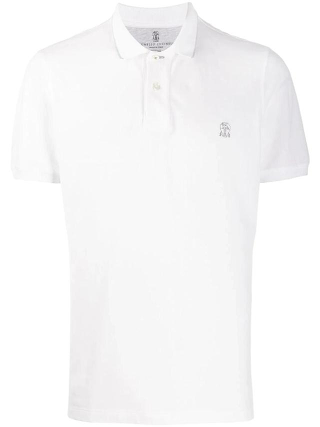 BRUNELLO CUCINELLI Logo Embroidered Polo Shirt In Grey Product Image