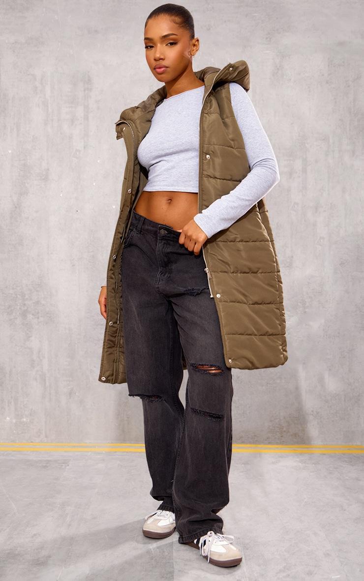 Khaki Longline Puffer Vest Product Image