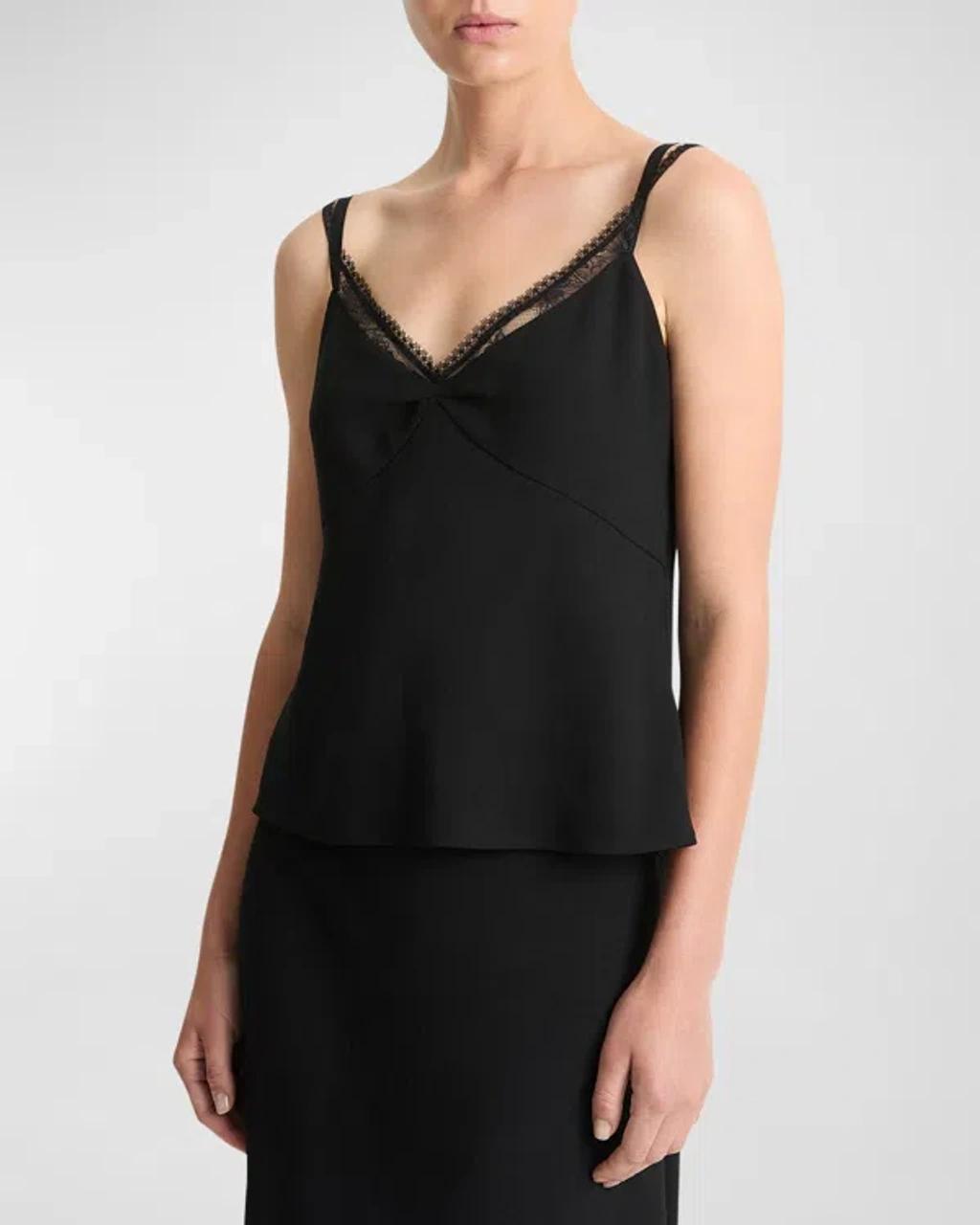 Lace-trim V-neck Cami In Schwarz Product Image