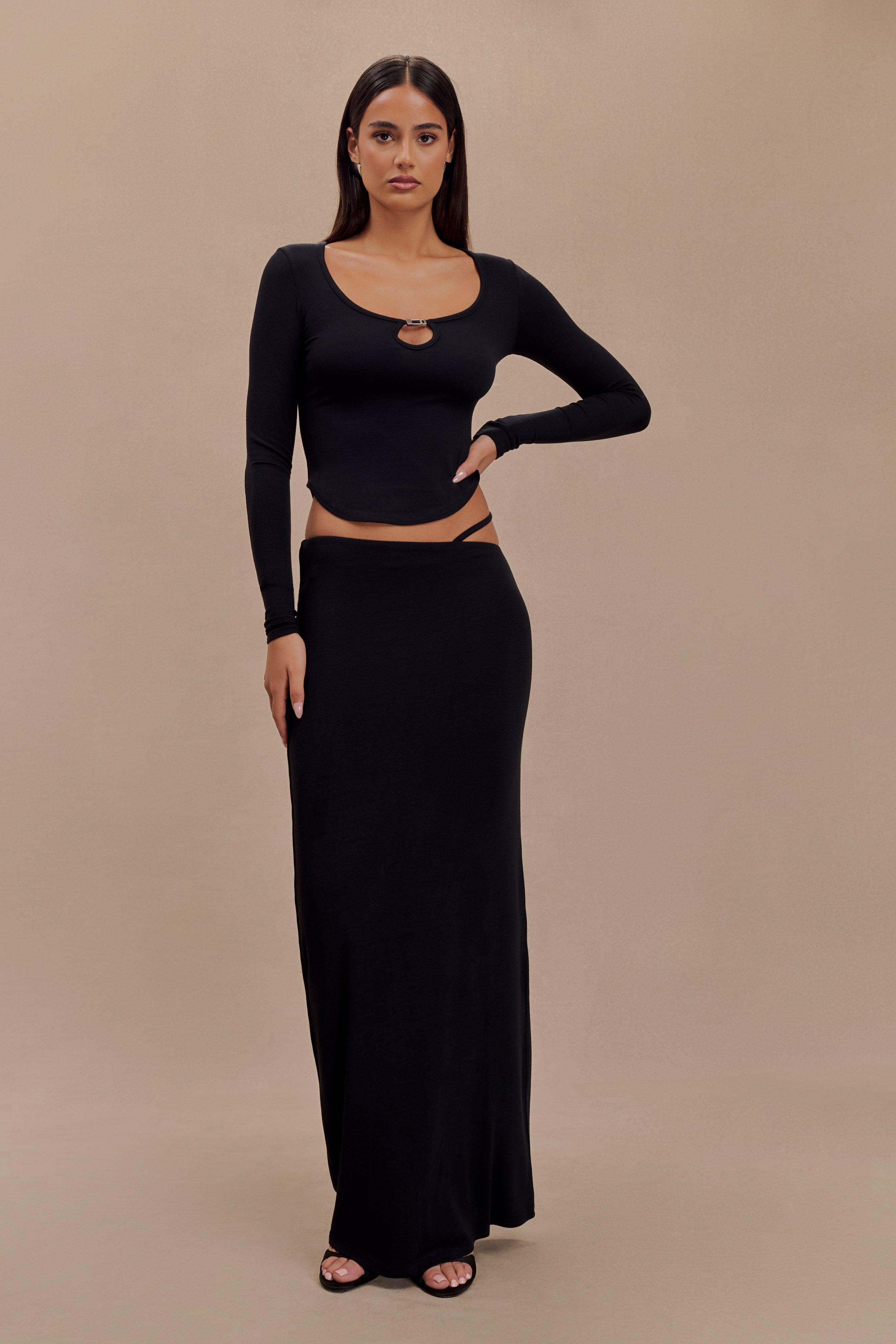 Natalia Modal Buckle Maxi Skirt - Black Product Image