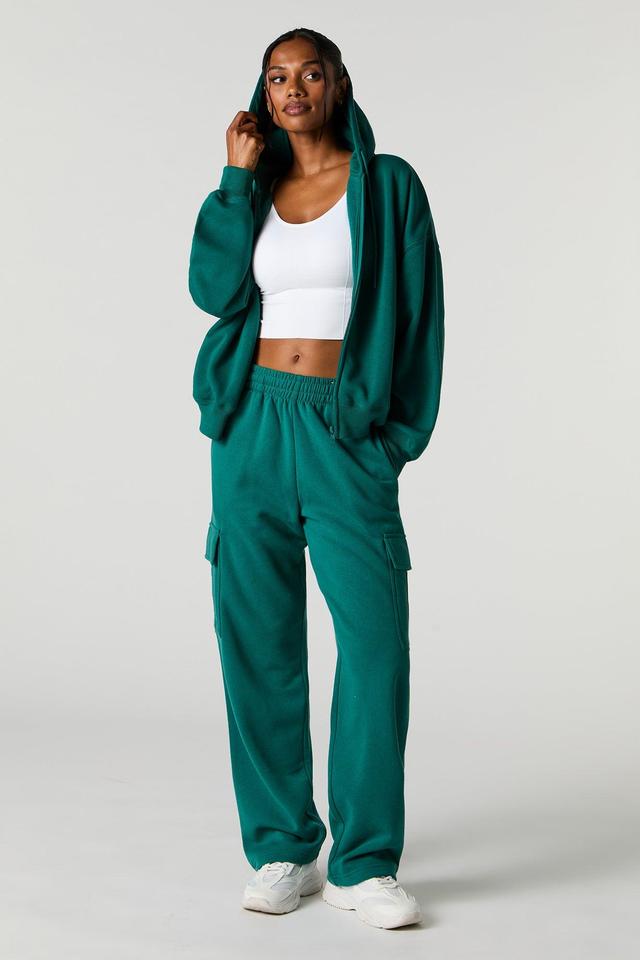 Solid Wide Leg Fleece Cargo Sweatpant Female Product Image