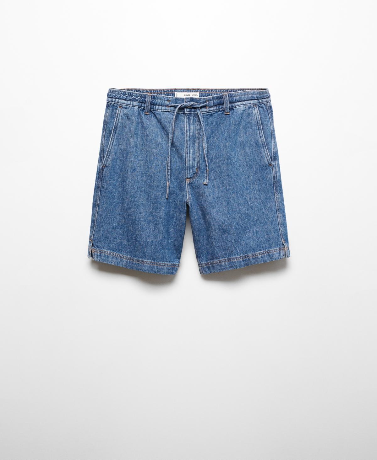 MANGO MAN - Denim bermuda shorts with drawstring dark blueMen Product Image