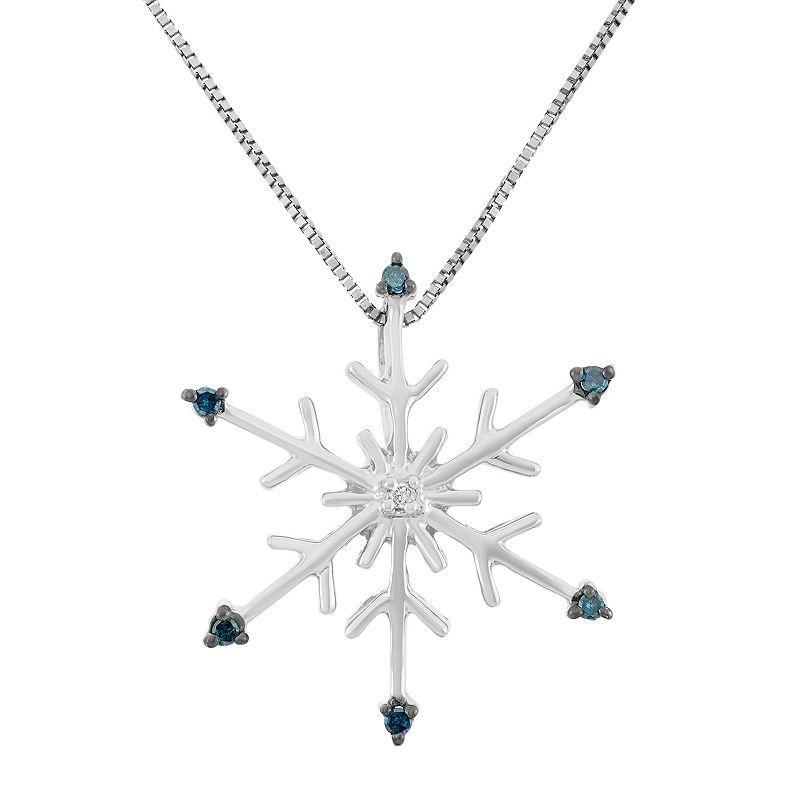 Blue and White Diamond Accent Sterling Silver Snowflake Pendant Necklace, Womens Product Image