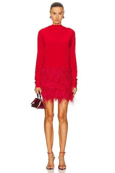 Norma Kamali Feather All In One Mini Dress Red. (also in L, M, S). Product Image