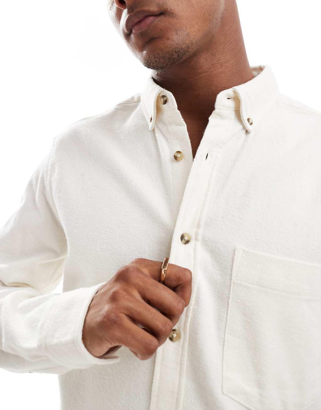 ASOS DESIGN brushed oxford shirt in off white Product Image