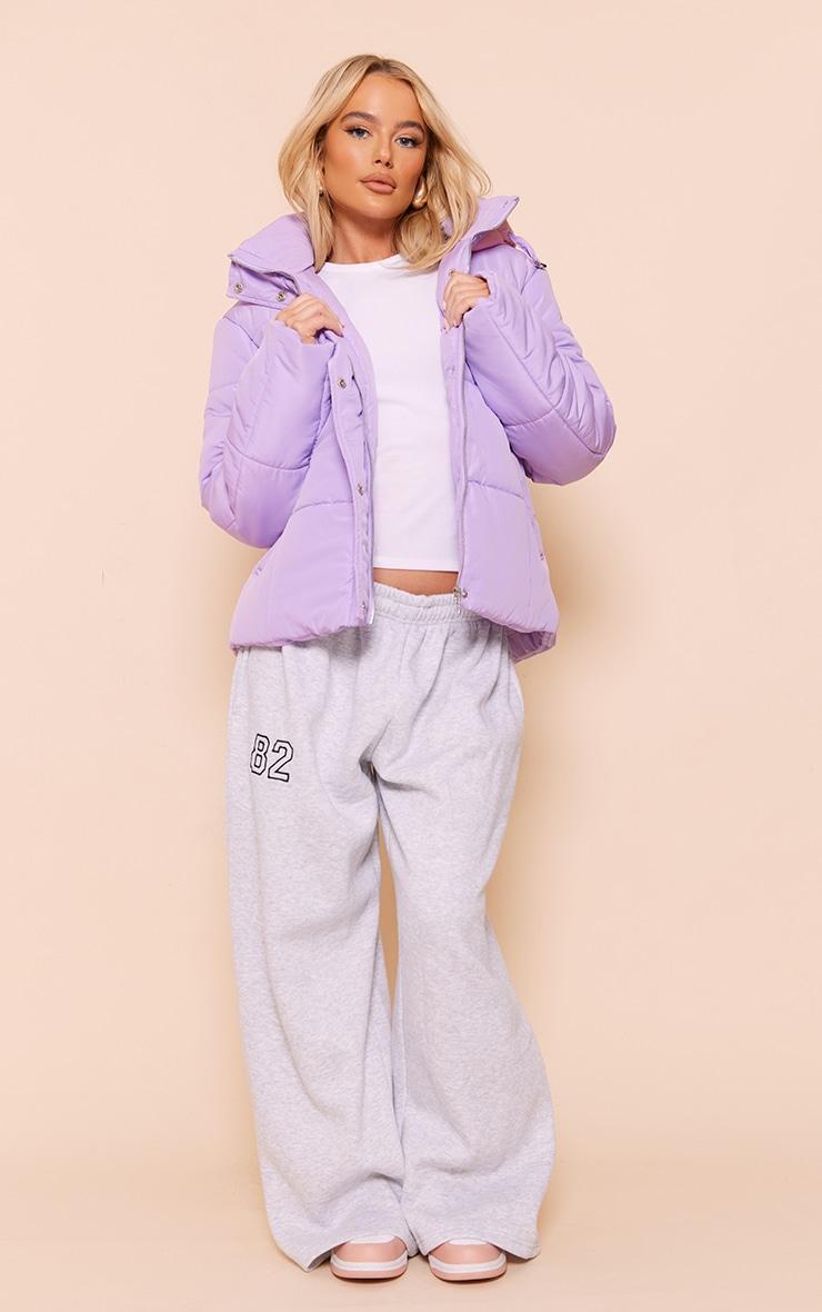 Lilac Contrast Hood Puffer Jacket Product Image