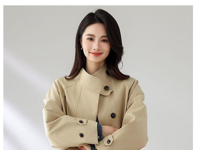 Stand Collar Plain Panel Button Trench Coat Product Image