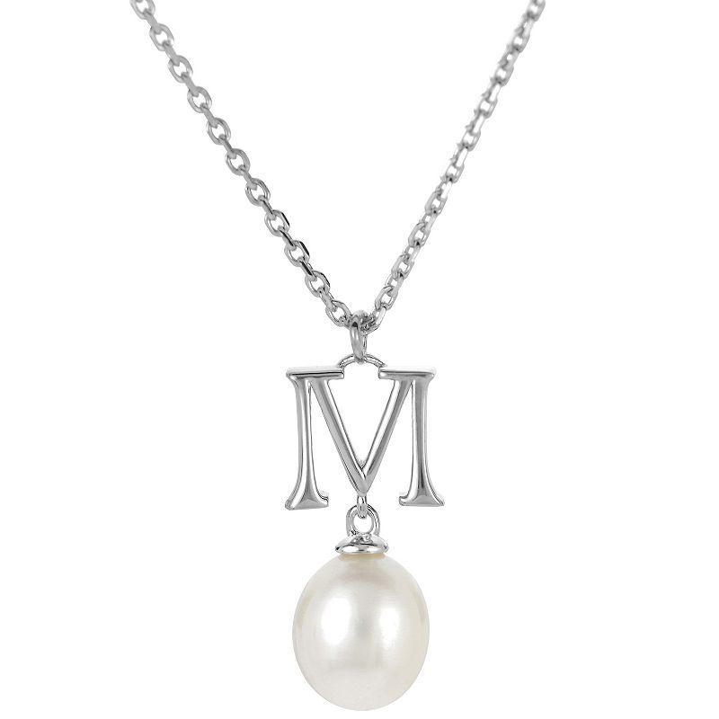 PearLustre by Imperial Sterling Silver Freshwater Cultured Pearl Initial Pendant Necklace, Womens Product Image