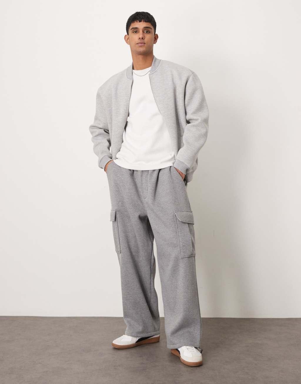 ASOS DESIGN new fit super baggy sweatpants with utility pockets in dark gray heather Product Image