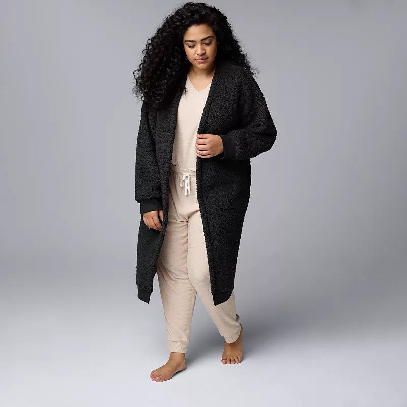 Plus Size Simply Vera Vera Wang Plush High-Pile Fleece Open-Front Long Cardigan, Womens Product Image