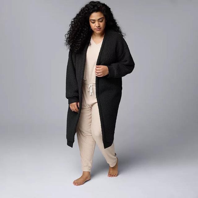 Plus Size Simply Vera Vera Wang Plush High-Pile Fleece Open-Front Long Cardigan, Womens Product Image