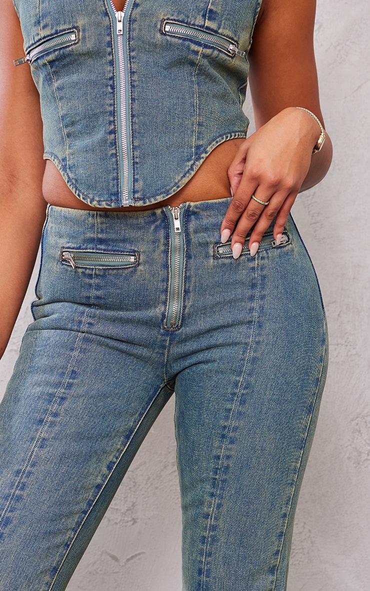 Tall Indigo Vintage Wash Zip Detail Mid Rise Straight Leg Jeans Product Image